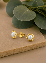 Load image into Gallery viewer, Gold Plated Pearl Shell Stud Earrings – Recycled Sterling Silver