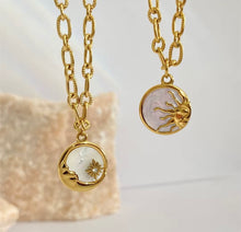 Load image into Gallery viewer, Gold Moon Pendant Necklace – Stainless Steel with Mother of Pearl | Celestial Jewellery