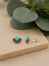 Load image into Gallery viewer, Blue Opal Stud Earrings – Recycled Sterling Silver