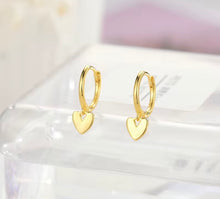 Load image into Gallery viewer, Heart Charm Huggie Earrings – Sterling Silver or Gold Plated Sterling Silver