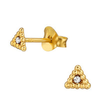 Load image into Gallery viewer, Gold Triangle Crystal Stud Earrings | Recycled Sterling Silver