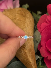 Load image into Gallery viewer, Sterling Silver Lab Grown Opal Moon Ring, Blue Opal Celestial Ring, Crescent Moon Jewellery, Dainty Boho Ring, Ibiza Jewellery Gift
