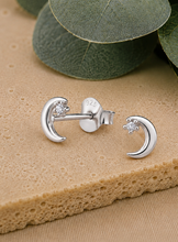 Load image into Gallery viewer, Sterling Silver Moon Crystal Stud Earrings – Recycled Sterling Silver