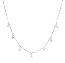 Load image into Gallery viewer, Silver stainless steel star necklace with multiple dangling star pendants, minimalist style