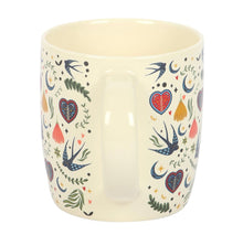 Load image into Gallery viewer, Cream Midnight Bloom Print Mug – Celestial Floral Ceramic Coffee & Tea Cup