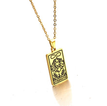 Load image into Gallery viewer, Strength Tarot Pendant Necklace – Retro Mystic Card Jewellery (Gold or Silver)