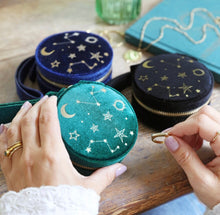 Load image into Gallery viewer, Starry Night Velvet Mini Round Jewellery Case