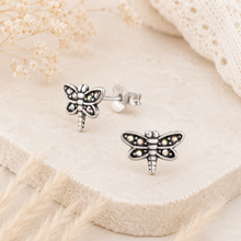 Load image into Gallery viewer, Sterling Silver Dragonfly Crystal Stud Earrings | 925 Silver Dragonfly Earrings | Nature Inspired Jewellery