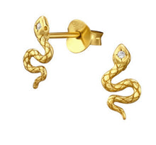 Load image into Gallery viewer, Gold Plated Snake Stud Earrings – Recycled Sterling Silver