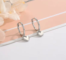 Load image into Gallery viewer, Heart Charm Huggie Earrings – Sterling Silver or Gold Plated Sterling Silver