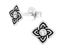 Load image into Gallery viewer, Flower Crystal Stud Earrings – 100% Recycled Sterling Silver