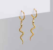 Load image into Gallery viewer, Snake Charm Huggie Earrings – Sterling Silver or Gold Plated Sterling Silver