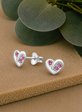 Load image into Gallery viewer, Sterling Silver Pink Crystal Heart Stud Earrings – 100% Recycled Sterling Silver