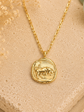 Load image into Gallery viewer, Celestial Zodiac Medallion Necklace – Taurus
Gold Plated Stainless Steel | Waterproof, Adjustable, Hypoallergenic