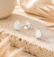 Load image into Gallery viewer, Lab Created Opal Teardrop Stud Earrings Sterling Silver 925 | Dainty Opal Earrings | Boho Jewellery | October Birthstone Gift for Her