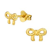 Load image into Gallery viewer, Gold Plated Sterling Silver Bow Stud Earrings – 24ct Gold Colour