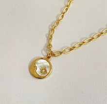 Load image into Gallery viewer, Gold Moon Pendant Necklace – Stainless Steel with Mother of Pearl | Celestial Jewellery
