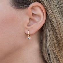 Load image into Gallery viewer, Evil Eye Huggie Hoop Earrings – Sterling Silver & Gold-Plated Protective Charm