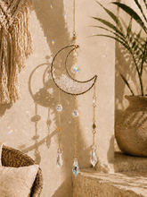 Load image into Gallery viewer, CITRINE MOON SUNCATCHER – Boho Crystal Window Hanging | Crescent Moon Sun Catcher | Celestial Spiritual Decor | Positive Energy Gift