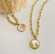 Load image into Gallery viewer, Gold Moon Pendant Necklace – Stainless Steel with Mother of Pearl | Celestial Jewellery