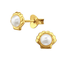 Load image into Gallery viewer, Gold Plated Pearl Shell Stud Earrings – Recycled Sterling Silver