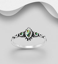 Load image into Gallery viewer, Sterling Silver Oxidized Swirl Trilogy Shell Ring – Abalone Inspired Boho Statement Ring