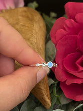 Load image into Gallery viewer, Sterling Silver Lab Grown Opal Moon Ring, Blue Opal Celestial Ring, Crescent Moon Jewellery, Dainty Boho Ring, Ibiza Jewellery Gift