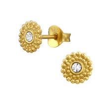 Load image into Gallery viewer, Gold Plated Crystal Halo Stud Earrings – Recycled Sterling Silver