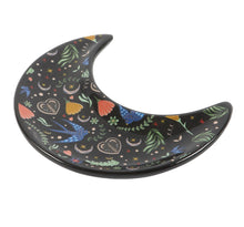 Load image into Gallery viewer, Midnight Bloom Crescent Moon Trinket Dish – Celestial Jewellery & Keepsake Holder