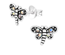 Load image into Gallery viewer, Dragonfly Crystal Stud Earrings in 100% Recycled Sterling Silver
