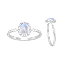 Load image into Gallery viewer, Unique gemstone ring with rainbow moonstone set in bobbly sterling silver design