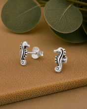 Load image into Gallery viewer, Cute Seahorse Stud Earrings in 100% Recycled Sterling Silver
