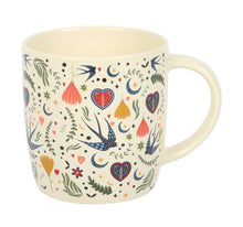 Load image into Gallery viewer, Cream Midnight Bloom Print Mug – Celestial Floral Ceramic Coffee & Tea Cup