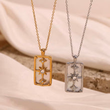Load image into Gallery viewer, Celestial Star Rectangle Necklace – Gold or Silver Stainless Steel with Mother of Pearl