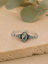 Load image into Gallery viewer, Sterling Silver Oxidized Swirl Trilogy Shell Ring – Abalone Inspired Boho Statement Ring