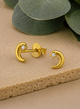 Load image into Gallery viewer, Gold Plated Moon Crystal Stud Earrings | Recycled Sterling Silver