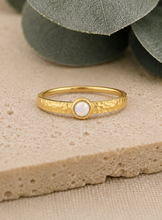 Load image into Gallery viewer, Snow Opal Hammered Ring – Gold Plated Sterling Silver Dainty Ring