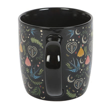 Load image into Gallery viewer, Black Midnight Bloom Print Mug – Celestial Floral Ceramic Coffee & Tea Cup