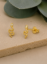 Load image into Gallery viewer, Gold Plated Snake Stud Earrings – Recycled Sterling Silver