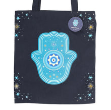 Load image into Gallery viewer, Boho style Hamsa hand print tote – reusable shopping bag