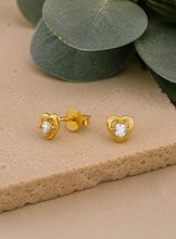 Load image into Gallery viewer, Gold Plated Heart Crystal Stud Earrings – Recycled Sterling Silver