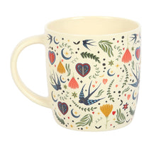 Load image into Gallery viewer, Cream Midnight Bloom Print Mug – Celestial Floral Ceramic Coffee & Tea Cup