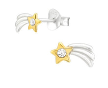 Load image into Gallery viewer, Gold Plated Shooting Star Crystal Stud Earrings – Recycled Sterling Silver