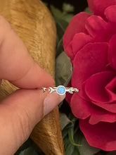 Load image into Gallery viewer, Sterling Silver Lab Grown Opal Moon Ring, Blue Opal Celestial Ring, Crescent Moon Jewellery, Dainty Boho Ring, Ibiza Jewellery Gift
