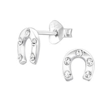 Load image into Gallery viewer, Sterling Silver Horseshoe Crystal Stud Earrings – 100% Recycled Sterling Silver