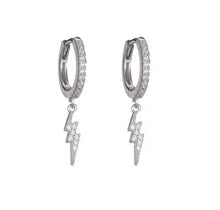 Load image into Gallery viewer, Sterling silver and crystal Huggie earrings with lightning charm