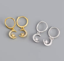 Load image into Gallery viewer, Celestial Moon & Star Huggie Earrings – Sterling Silver or Gold Plated Sterling Silver