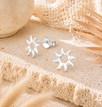 Load image into Gallery viewer, Sterling Silver Sun Stud Earrings – Boho Celestial Earrings | Silver