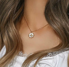 Load image into Gallery viewer, Celestial Star Compass Necklace – Gold or Silver Stainless Steel with Mother of Pearl Pendant