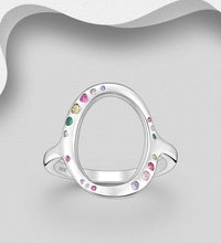 Load image into Gallery viewer, Sterling Silver Oval Crystal Cluster Ring – Multicolour Simulated Diamond Statement Ring